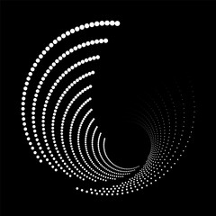 Abstract halftone spiral. Vector halftone dots background for design banners, posters, business projects, pop art texture, covers. Geometric black and white texture.
