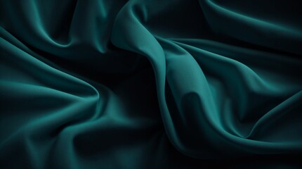 Fototapeta premium Undulating teal fabric conjures a calm and abstract wave-like pattern 