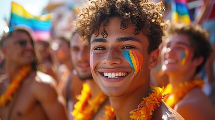 A young man celebrates gay pride day on the street