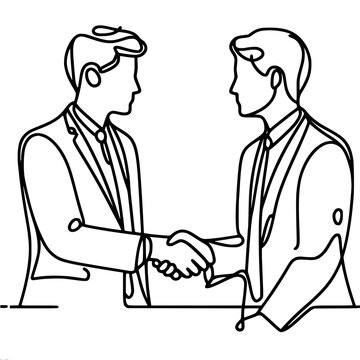 Business handshake between two, business partners, employees, single line vector image