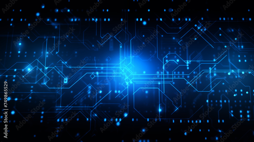 Poster ai processor chip circuit board blue tech background template for web banner poster with copyspace f