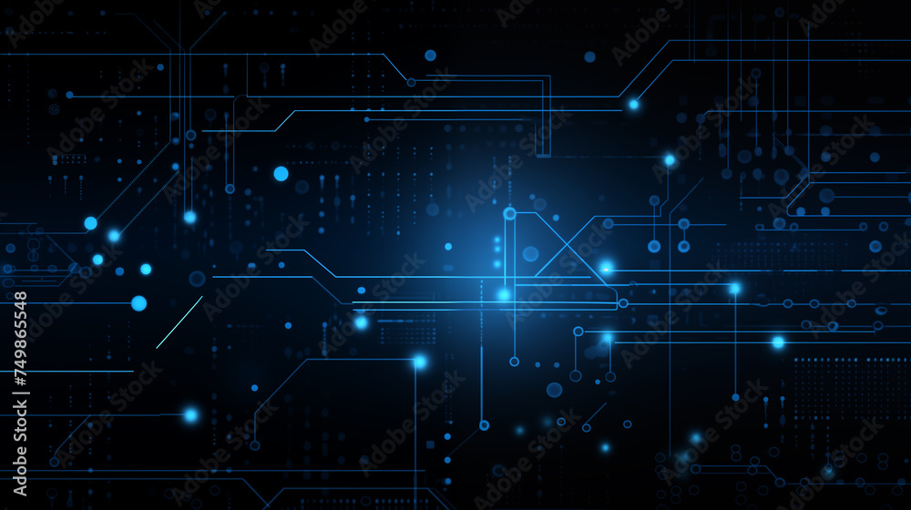 Fototapete ai processor chip circuit board blue tech background template for web banner poster with copyspace f