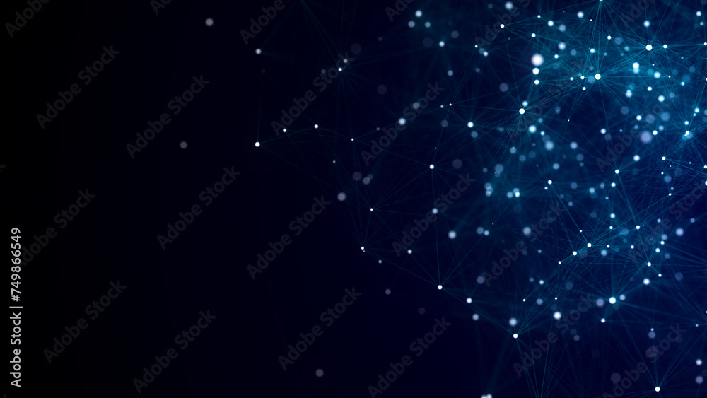 Poster Network connection structure. Blue science background. Abstract digital background. Big data visualization. 3d rendering.
