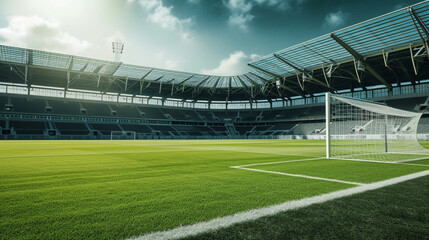 Fototapeta premium Professional soccer field stadium no people. Generative Ai