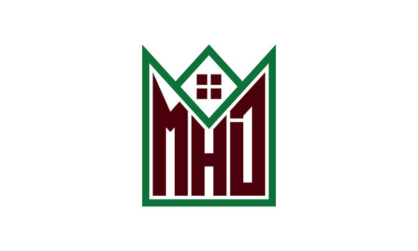 MHD initial letter real estate builders logo design vector. construction, housing, home marker, property, building, apartment, flat, compartment, business, corporate, house rent, rental, commercial