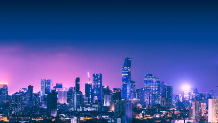 Cityscape of Bangkok city at night in Thailand