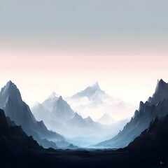 Fototapeta na wymiar Minimal Mountains Artwork. Generative AI