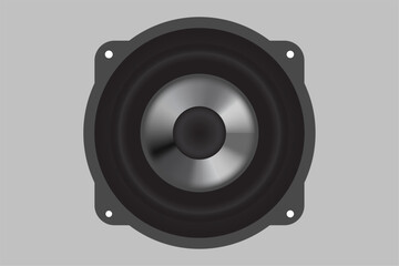 A Powerful Black Color Audio Speaker with Loud Bass and Volume: Vector Illustration Icon Symbol with Screw Holes