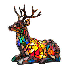 Deer Table Lamp, Stained Glass Deer Shape Isolated on transparent background.