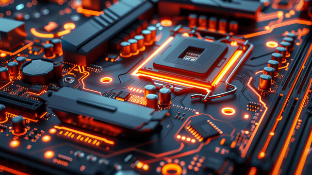 motherboard of a computer with glowing elements modern technology background futuristic cyber tech wallpaper 