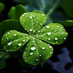 shamrock leaf adorned with sparkling water droplets