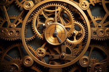 Engine gears wheels, closeup view. Vintage gears and mechanisms