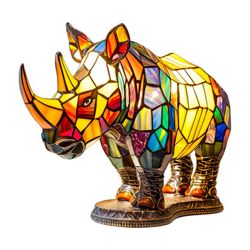 Rhinoceros Table Lamp, Stained Glass Rhinoceros Shape Isolated on transparent background.
