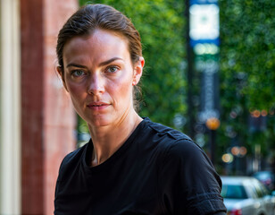 Fototapeta premium photo of beautiful woman as a undercover agent wearing black long sleeve shirt and tactical pant, generative AI