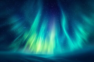 Majestic Sky with Aurora and Stars. Blue Northern Lights Banner with copy-space.