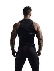 A man stands in a gym with his back to the camera, Bodybuilder guy, fitness with skin, Generative AI