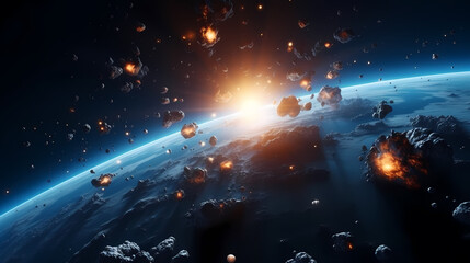 Obraz premium A major collision of planets, an epic cosmic event
