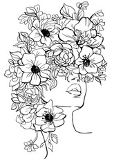 Women illustration of a flower Coloring Line - 749873552