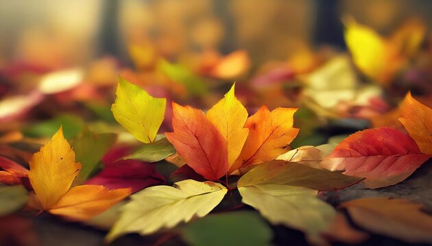 background of autumn leaves in yellow orange red and green colors multi colored background of fallen leaves