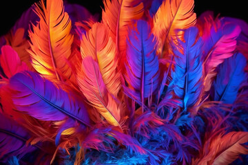 Obraz premium Feather background with neon effect.
