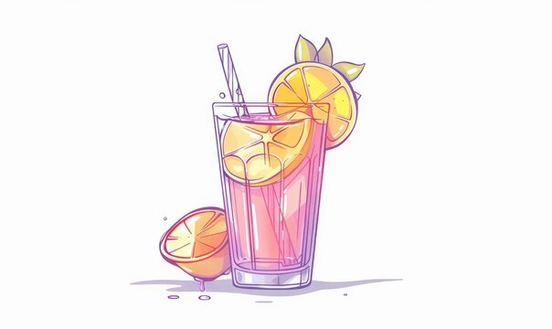 Lemonade drink in glass, watercolor painted style