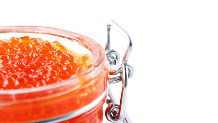 red sockeye salmon caviar on a white background