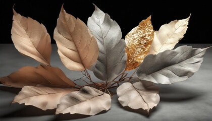 collection of dried leaves isolated on transparent background