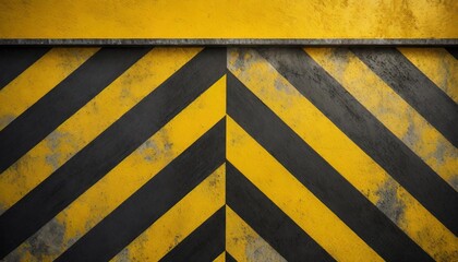 warning background with yellow and black stripes painted over yellow concrete wall facade texture and empty space for text message in the middle concept image for caution danger and hazard