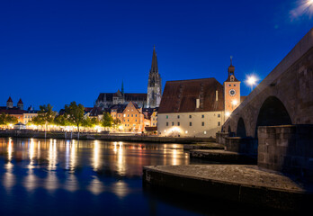 Regensburg cityscape during blue hour