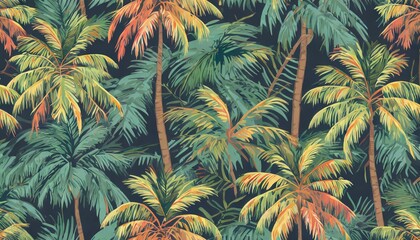 Fototapeta na wymiar stylish modern summer palm trees seamless pattern vector illustrations bali inspired