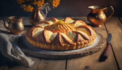 epiphany cake on wooden table galette des rois traditional epiphany cake in france