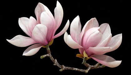 tender spring pink magnolia flowers isolated on transparent background
