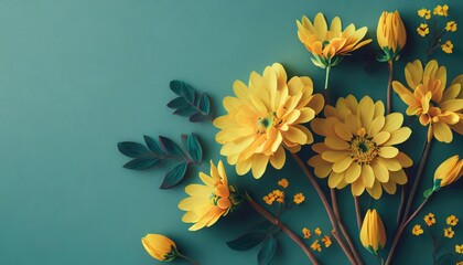 postcard mock up template for design with yellow flowers on turquoise background