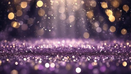 purple glitter lights show on stage with bokeh elegant lens flare abstract background dust sparks background - obrazy, fototapety, plakaty