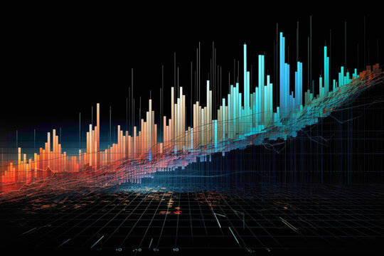 Graphical representations of stock market data facilitating analysis and forecasting of market movements.