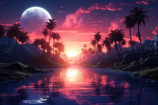 paradise neon light cosmic toxic cinematic in the style