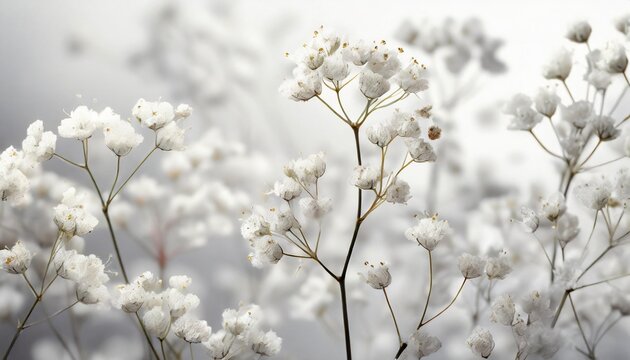 set of small white gypsophila flowers isolated on white or transparent background