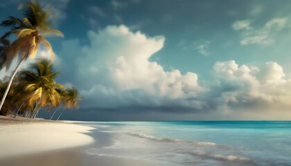 tropical paradise beach with white clouds and blue caribbean sea