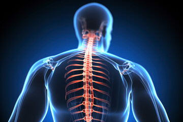 futuristic medical research of back spine back, spine, herniated disk pain health care - obrazy, fototapety, plakaty