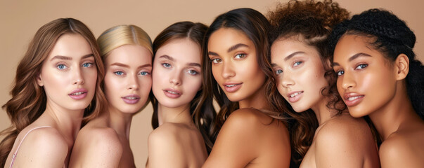 Obraz premium Six models with perfect skin in beauty shot