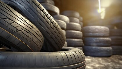 used car tires pile in the tire repair shop yard