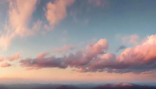 panorama of the real sky at sunset time with pink light clouds gentle color of dawn sunset