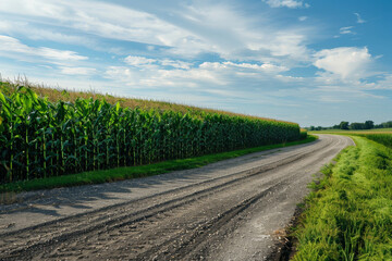 Fototapeta na wymiar landscape with a country road and corn field at farmland