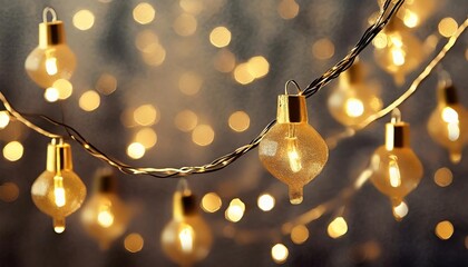 gold string lights on a boho style christmas background - obrazy, fototapety, plakaty