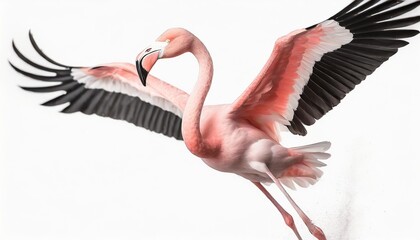 flying pink flamingo bird isolated on a white background as transparent png