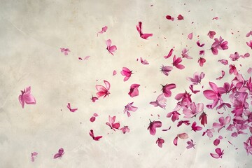 Obraz na płótnie Canvas Flying Pink Sakura Petals, falling cherry Flowers, Vintage Painting with Copy Space