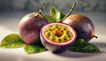 passion fruit passiflora edulis isolated on white background - obrazy, fototapety, plakaty