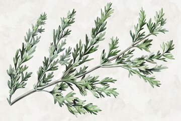 Artemisia Absinthium Botanical Illustration, Wormwood, Mugwort, Sagebrush Medicinal Plant