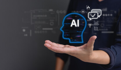 Ai Artificial Intelligence technology online customer service..Digtal robot information analysis stock market system financial big data.