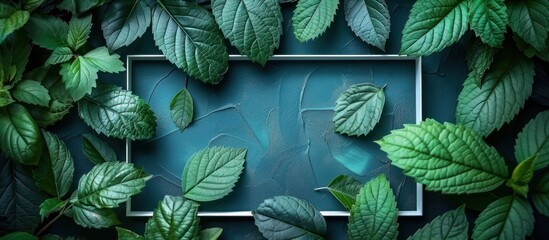 abstract white frame in the leaves with copy space - obrazy, fototapety, plakaty